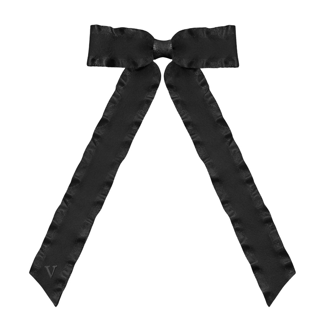 MEDIUM LONGTAIL VELVET ミディアム - 刺繍付きロングテール ラッフル・ボウ - ブラック