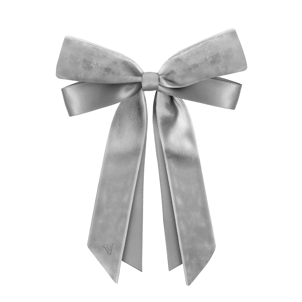 LARGE LONGTAIL SATIN/VELVET ラージ -  サテン/ベルベット・ロングテール・バレッタ - シルバー